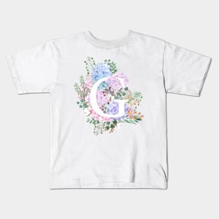 botanical monogram alphabet G hydrangea flowers Kids T-Shirt